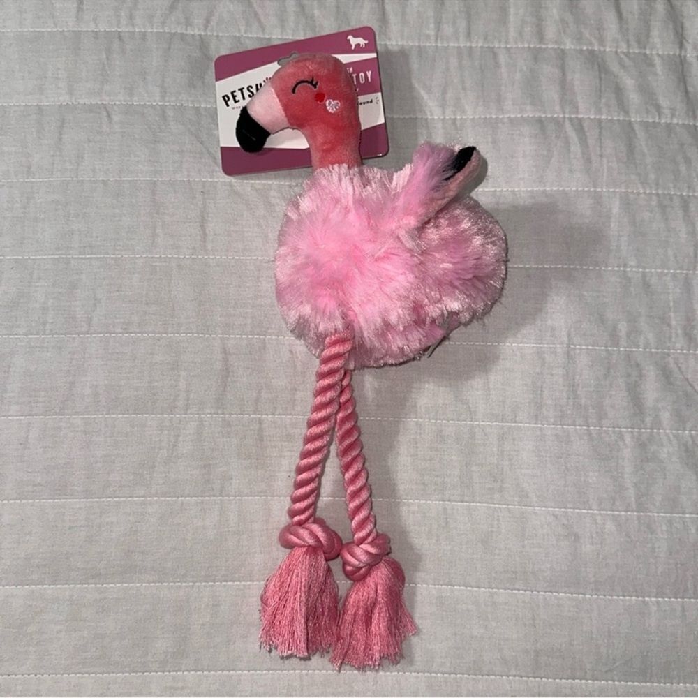 PETSHOPPE Pink Flamingo Plush Rope Squeaky Sound Dog Toy